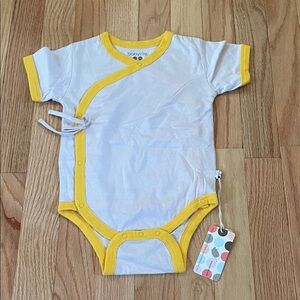 Baby Soy Kimono Bodysuit in White and Yellow